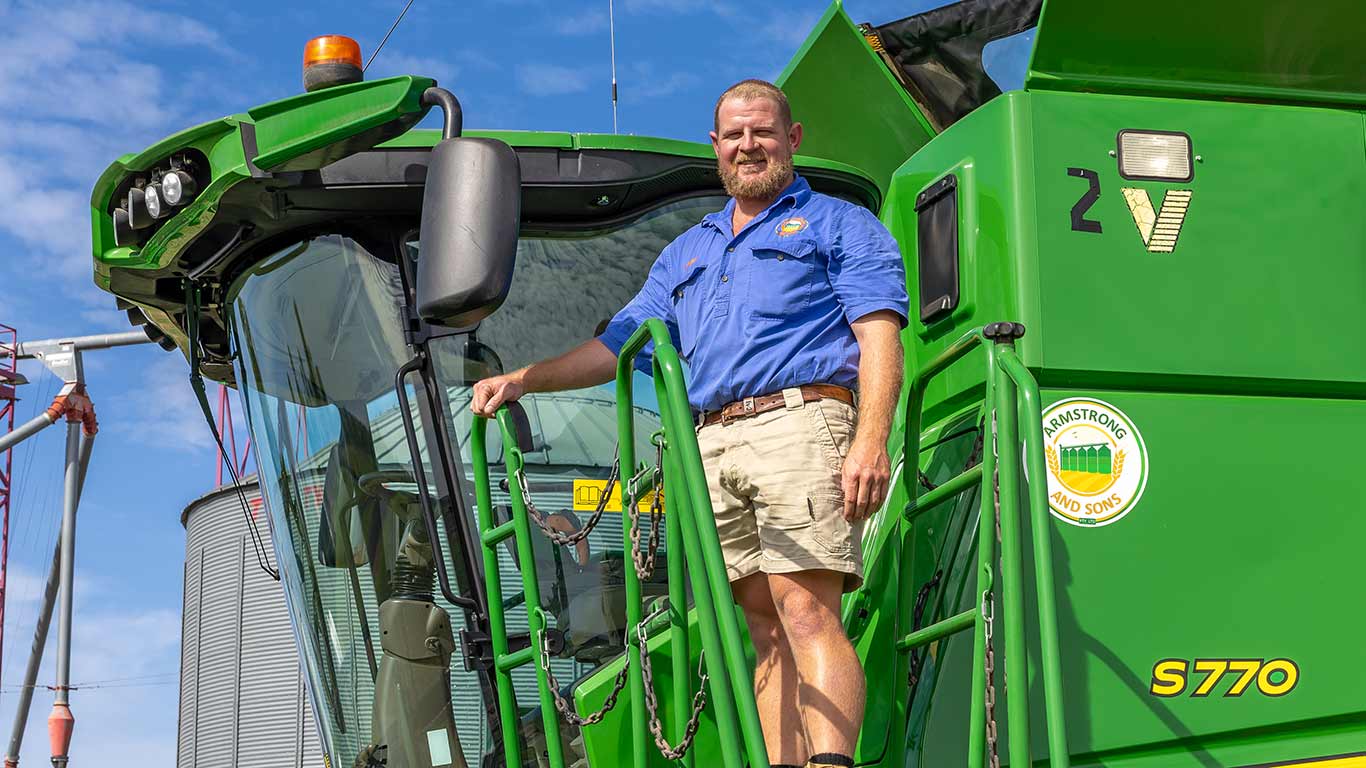 Xander Armstrong from Comet, QLD (pictured with current fleet), has put the all-new S7 combine harvester through its paces seeing firsthand benefits.